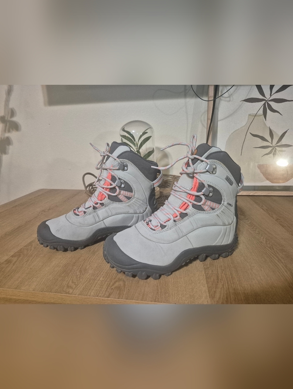 Women’s Gray Winter Hiking Boots with Coral Accents